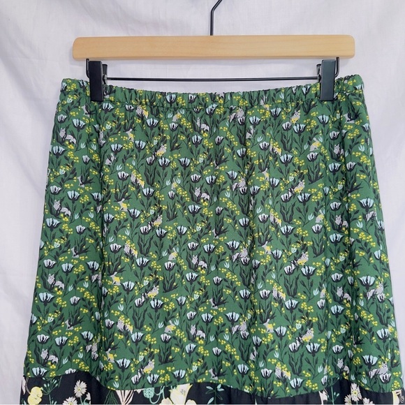 Loft Green Floral Print Elastic Waist High Rise Pull On Knee Length Midi Skirt - Picture 3 of 6